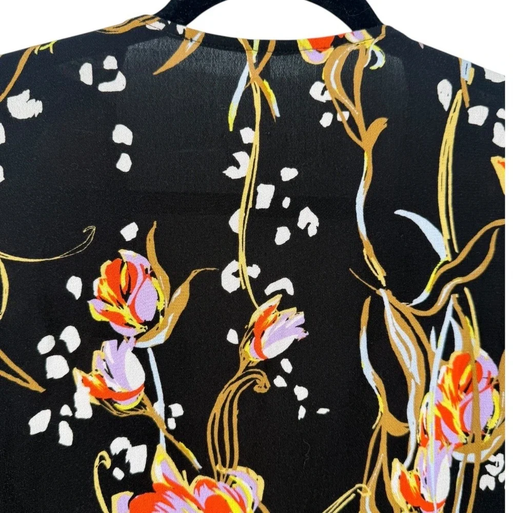 Free People‎ Bella Floral Babydoll Tunic Top Mini Dress Black V-Neck Size Medium